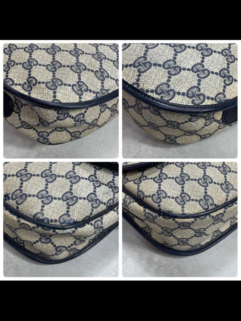 Gucci Beige GG Supreme Canvas Shoulder Bag with Navy Trim - Picture 9 of 11